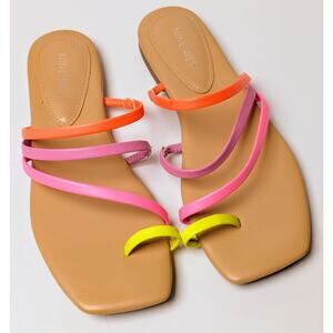 Nine West Darbie Sandals WOMENS SIZE 6M multicolor neon Strappy Square Toe Ring